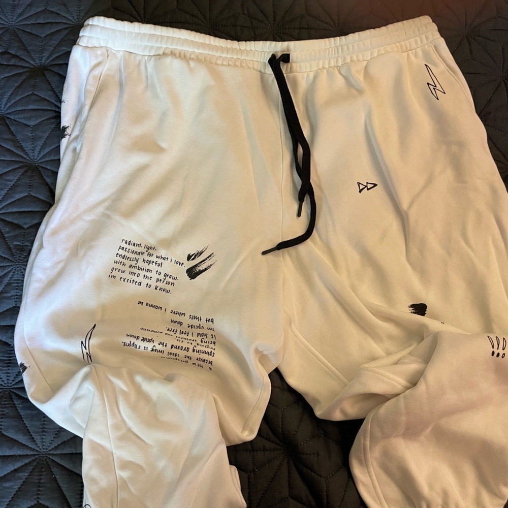 Fabletics White Joggers with Black Accents